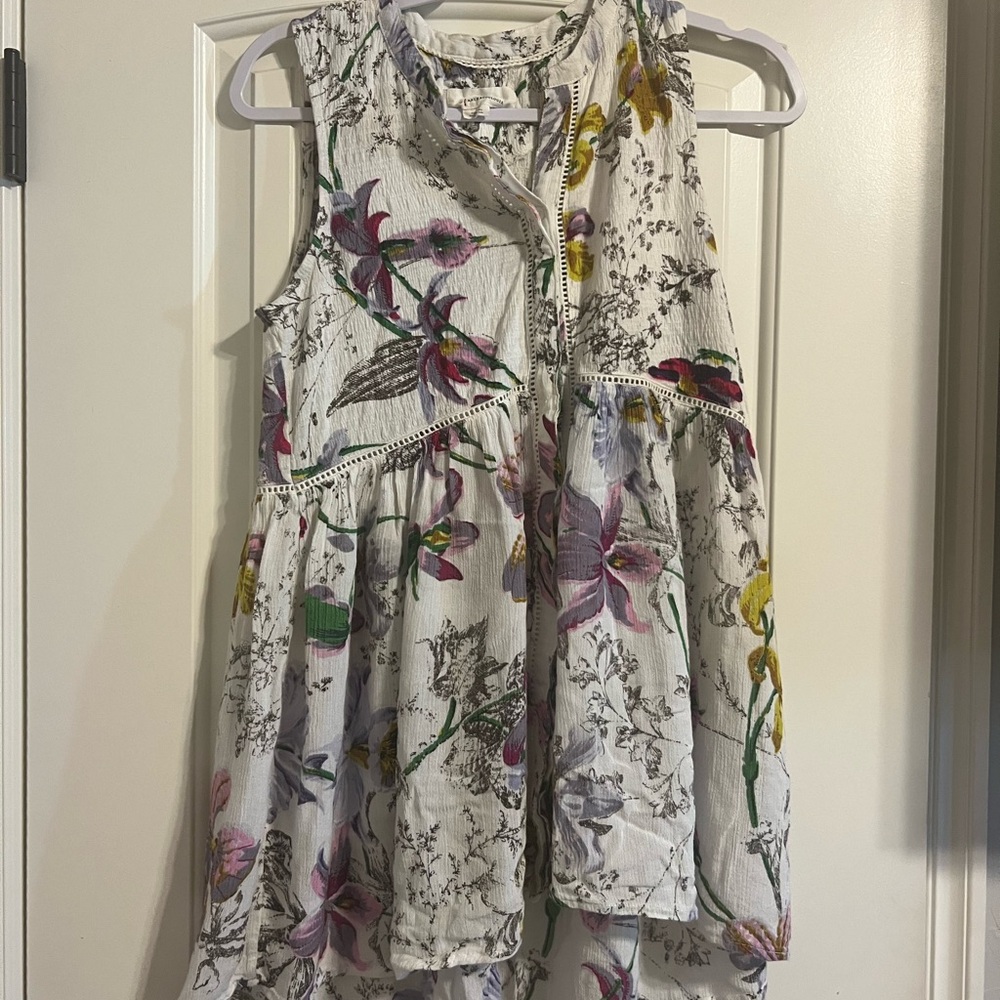 Anthropologie White Floral Nia Tunic Top